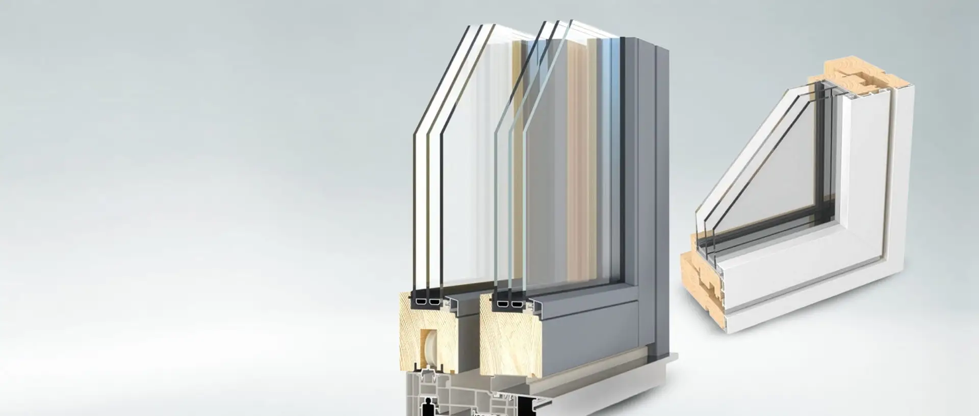Viking European window system showing insulated frame construction and multi-pane glazing.
